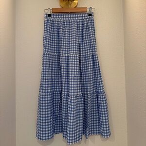 Blue Gingham Tiered Swing Skirt - Size Small